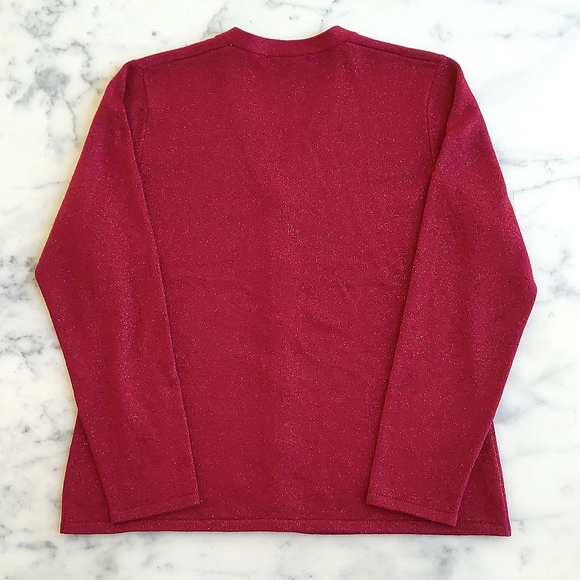 NWOT. Amanda Smith Petite Red Sparkle V-Neck Long Sleeve Cardigan Sweater. - Picture 4 of 4